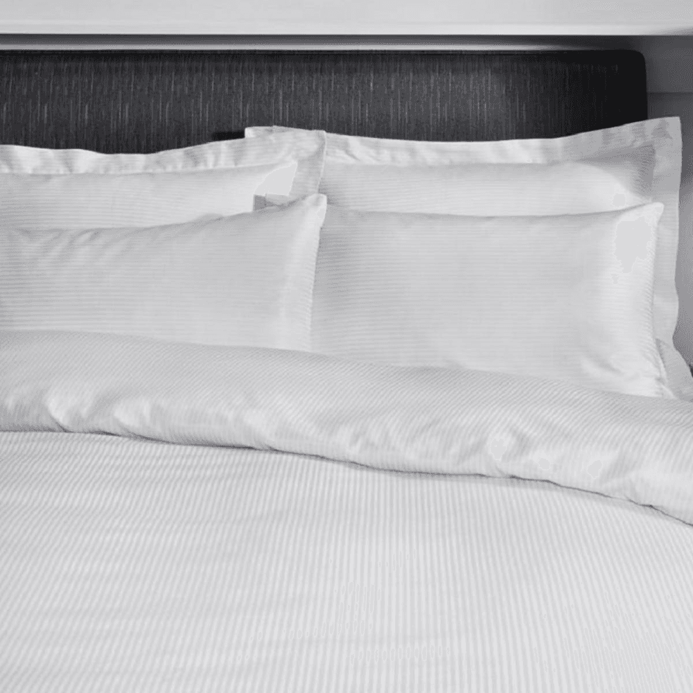 300TC Satin Stripe Double Bedding Set, White, White