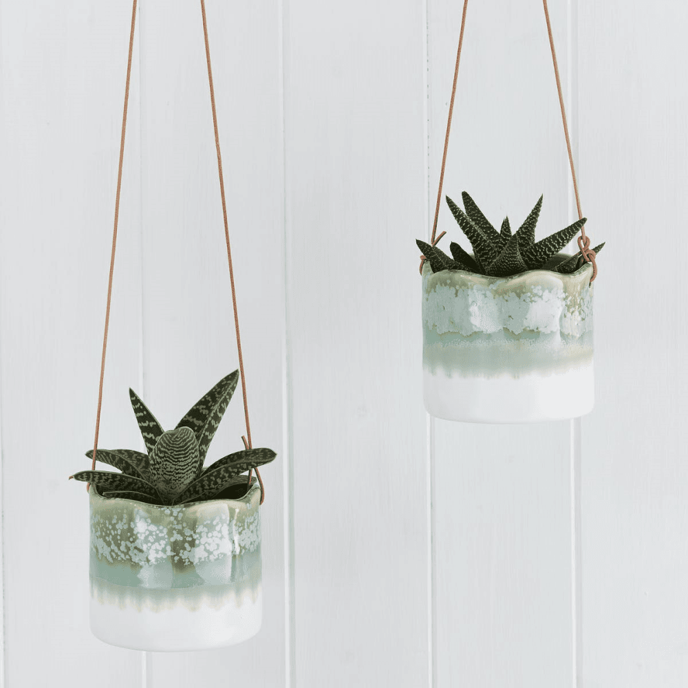 Indoor Hanging Pot, Wave Design, Green/White