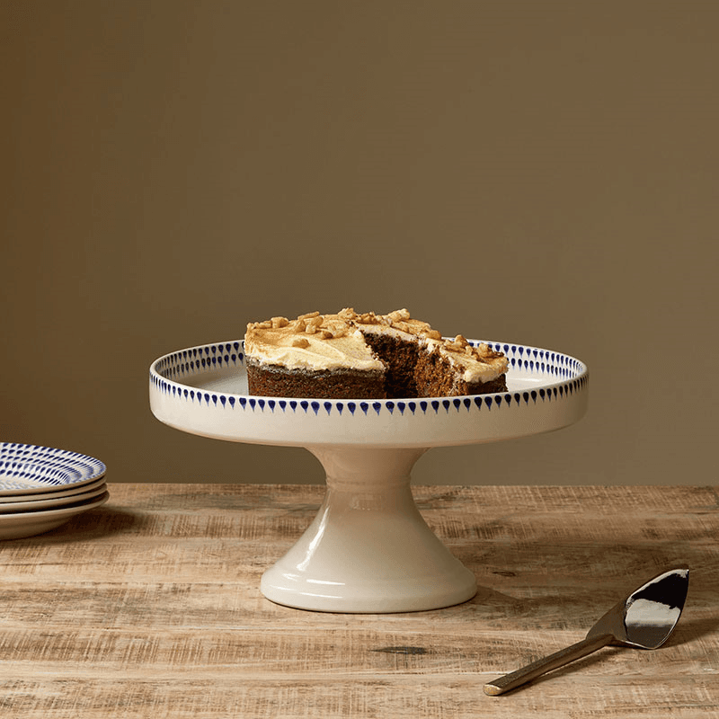 Indigo Drop Ceramic Stand, 15 x 30 x 30cm, Cream & Indigo