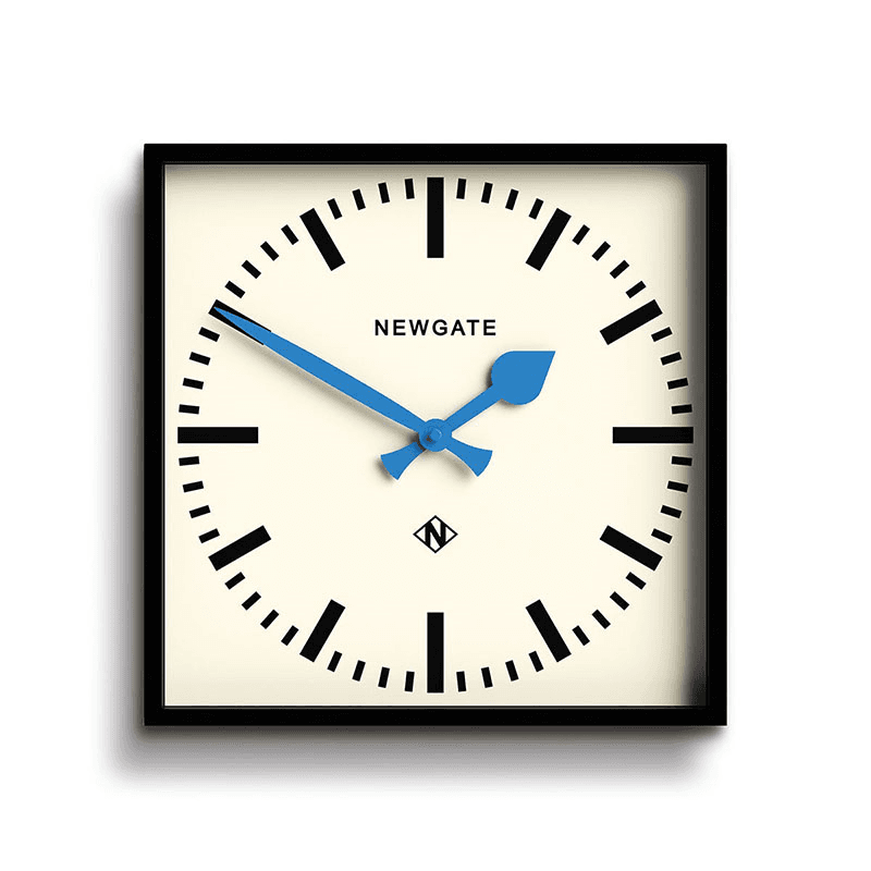 Number Five Wall Clock with Blue Hands, 33.5cm, Black