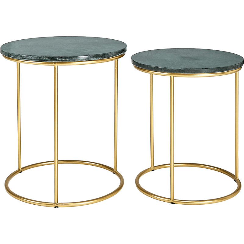 Milly Set of 2 Side Tables, Green Marble & Gold