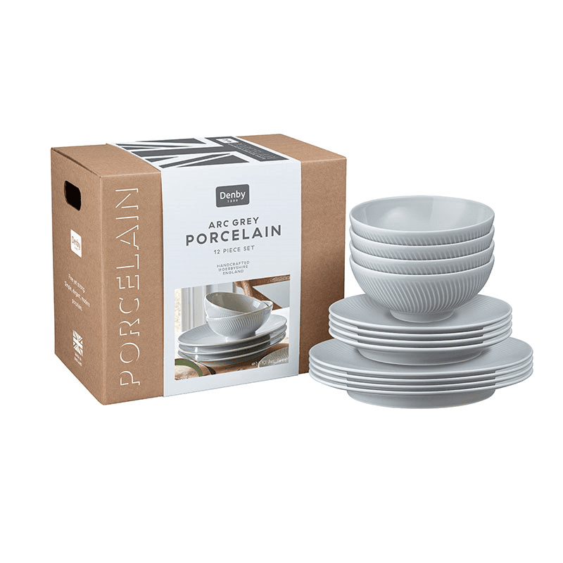 Arc 12 Piece Tableware Set, Grey