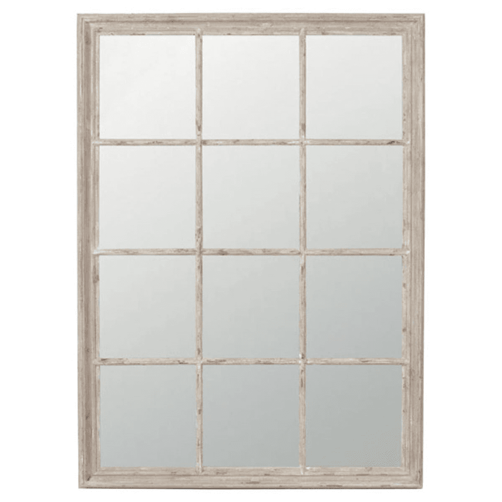 Sash Window Mirror, H95 x H130cm, Distressed Wood Frame