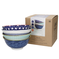 Image showing the Hues Set of 4 Bowls, D15.5cm, Red/Blue product.