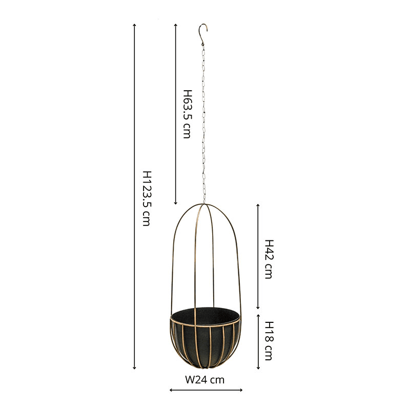 Kensington Indoor Hanging Planter, H60 x D24cm, Brass