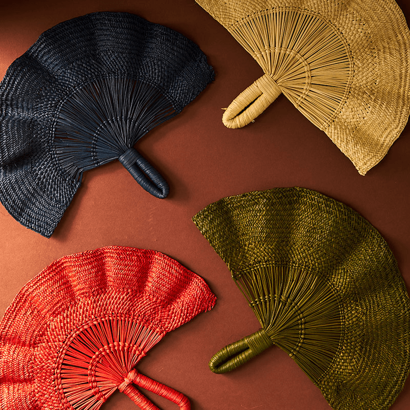 Classic Handwoven Fan, 24cm, Blue