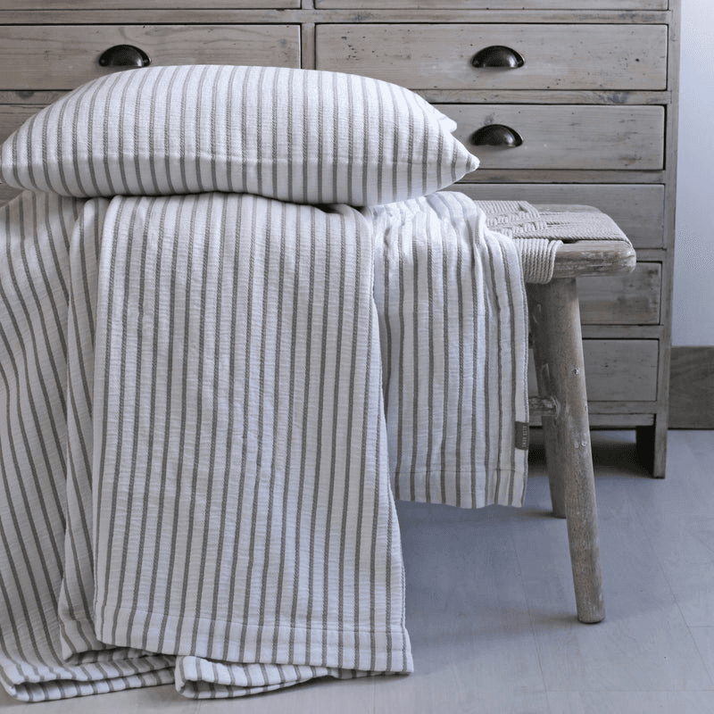 Hikari Striped Throw, 180 x 200cm, Taupe & White