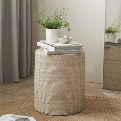 Image showing the Malton Whitewashed Rattan Stool, H42cm, White product.