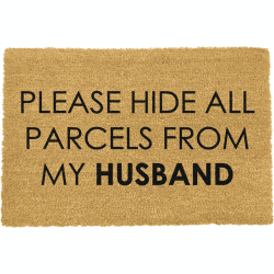 Image showing the Please Hide all Parcels From Husband Doormat, L60 x W40 x H1.5cm, Black product.
