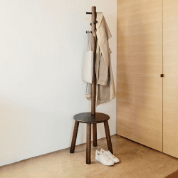 Image showing the Pillar Coat Rack with Stool, H165cm, Black & Walnut product.