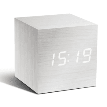 Image showing the Cube Click Clock, L6.8 x W6.8 x H6.8cm, White/White product.
