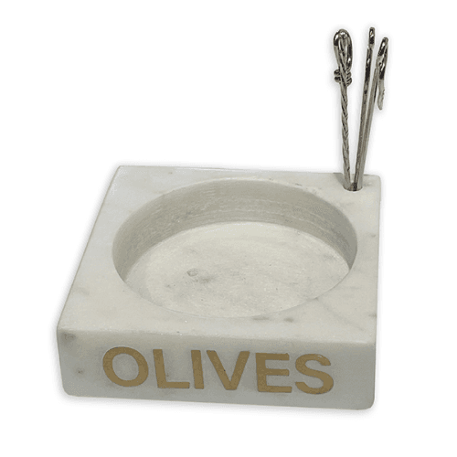 Olive Set of 4 Picks and Holder, L12.5x W12.5 x H3.5cm, White