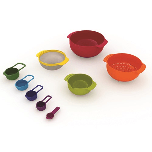 Nest Plus 9 piece stacking bowl and measuring set, Multi-Coloured