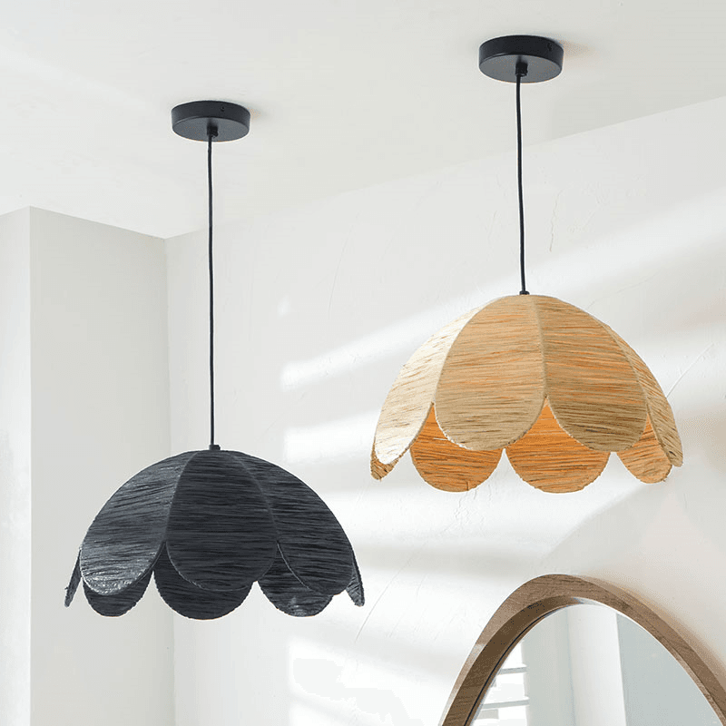 Petal Scalloped Pendant, H118cm, Raffia
