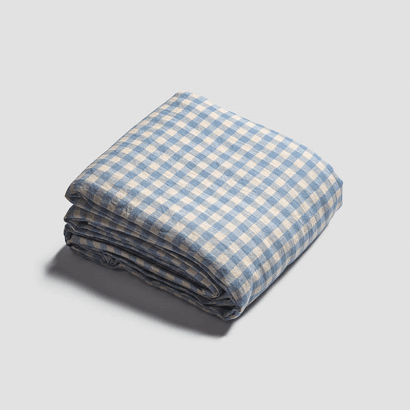 Gingham Double Duvet Cover, Warm Blue