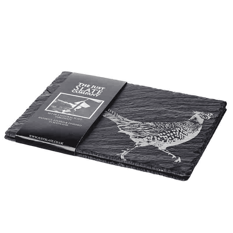 Pheasant Set of 2 Slate Place Mats, H22 x W30cm, Black