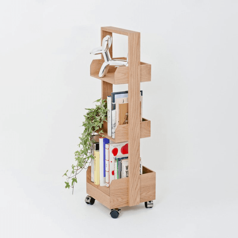 Mini Bookie Roller Shelf, Natural Oak