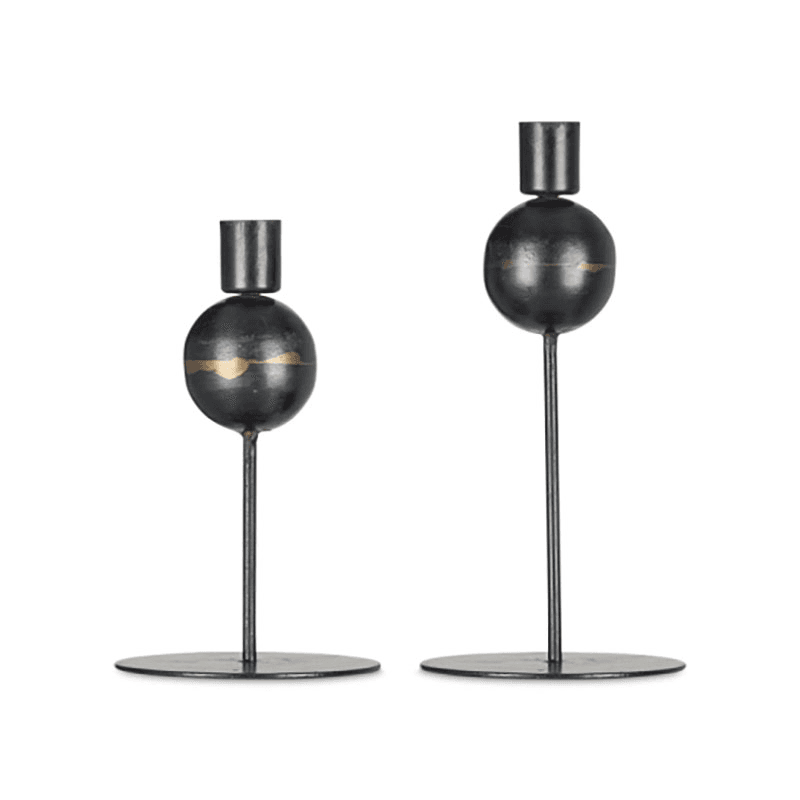 Endo Set of 2 Recycled Iron Candle Holders, Black