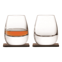 Image showing the Whisky Pair of Islay tumblers with walnut coasters, 250ml, clear product.