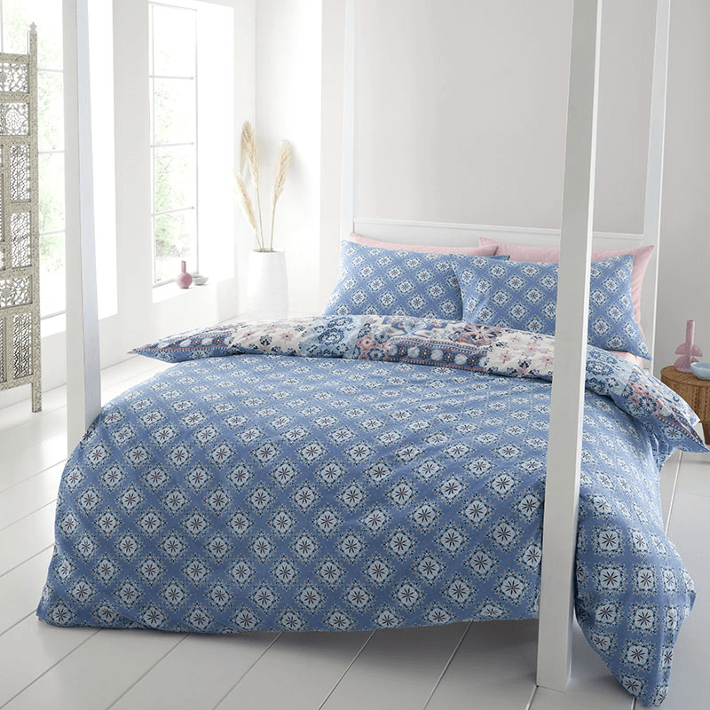 Boho Patchwork Duvet Set, King, Blue