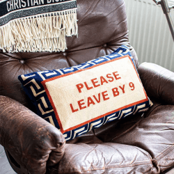 Image showing the Please Leave By 9 Cushion, 30cm x 50cm, White/Red product.