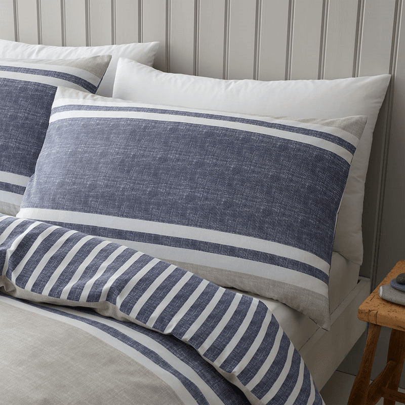 Textured Banded Stripe Double Duvet Set, Blue
