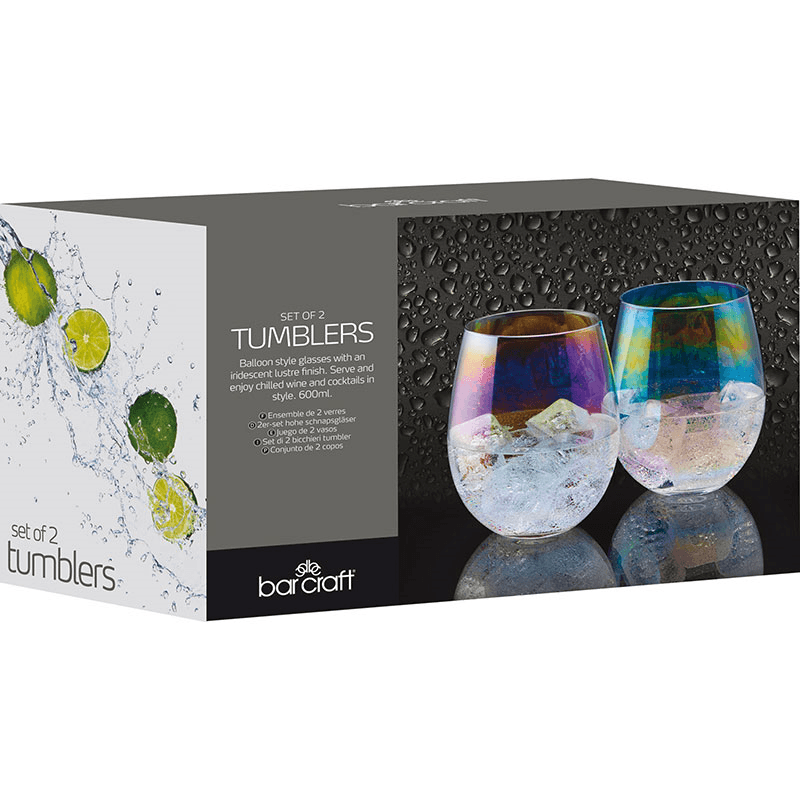 BarCraft Pair of glass tumblers, 11.7cm - 0.6 litre, Lustre