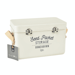Image showing the Leather Handled Seed Packet Storage Tin, Cream product.