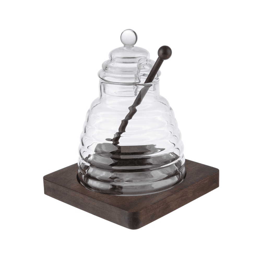 Honey set, L12 x W12 x H15cm, Acacia Wood / Glass