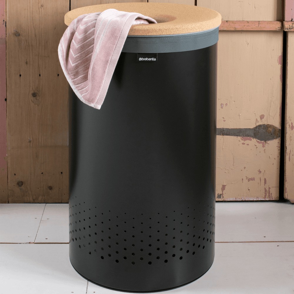 Laundry bin, 60 litre, Black With Cork Lid