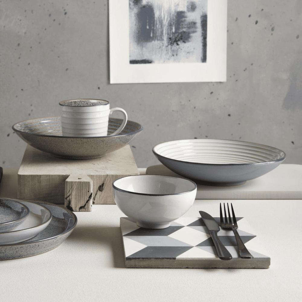 Studio Grey Large ridged bowl, 31 x 7cm, Grey/White