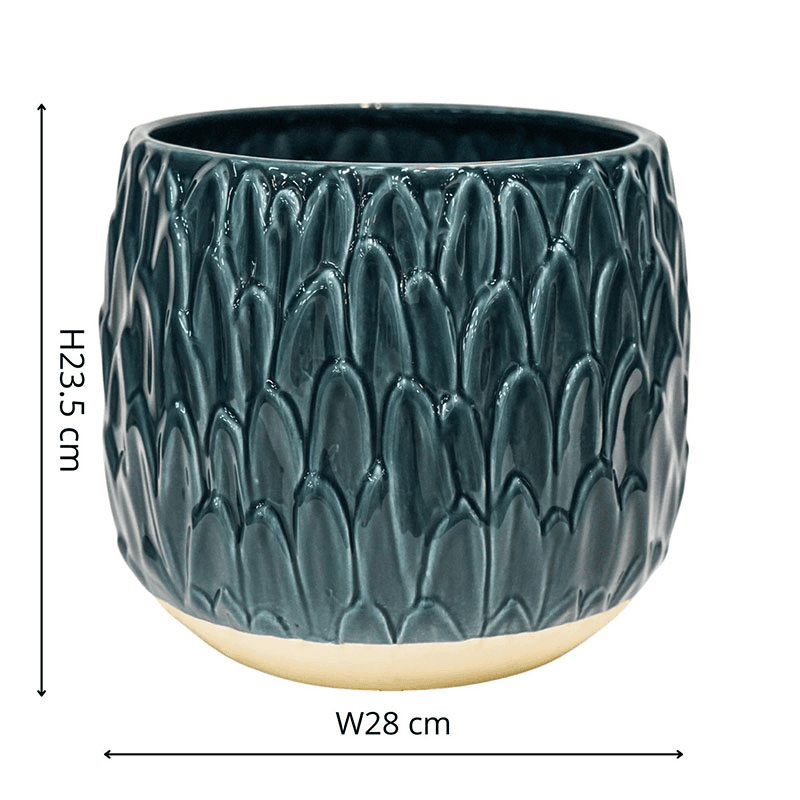 Arles Leaf Embossed Planter, D22cm, Blue