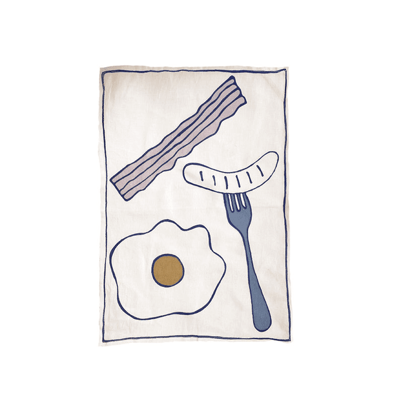 Egg & Bacon Tea Towel, 50 x 70cm, White/Blue