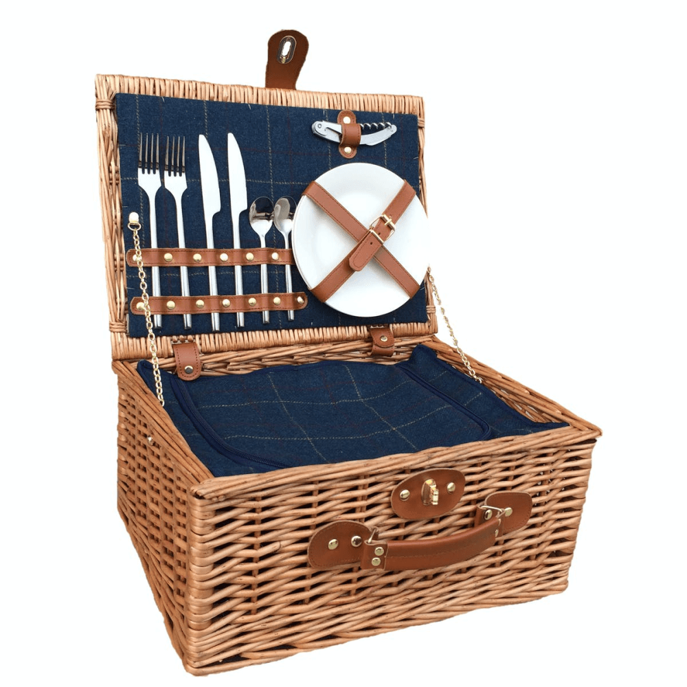 2 Person Blue Tweed Hamper, Blue/Brown