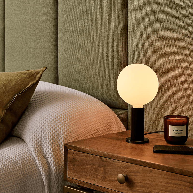 Knuckle Lamp with Sphere, Blackened Oak