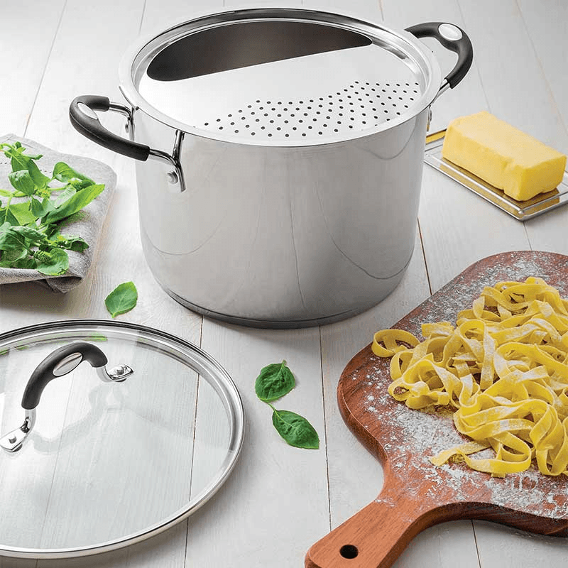 Solar Silicone stainless steel pasta cooker and glass lid, stainless steel, 24cm