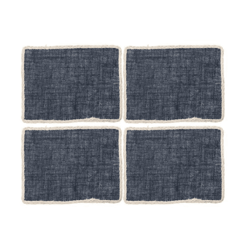 Jute Set of 4 Rectangular Placemats, 22 x 19cm, Blue