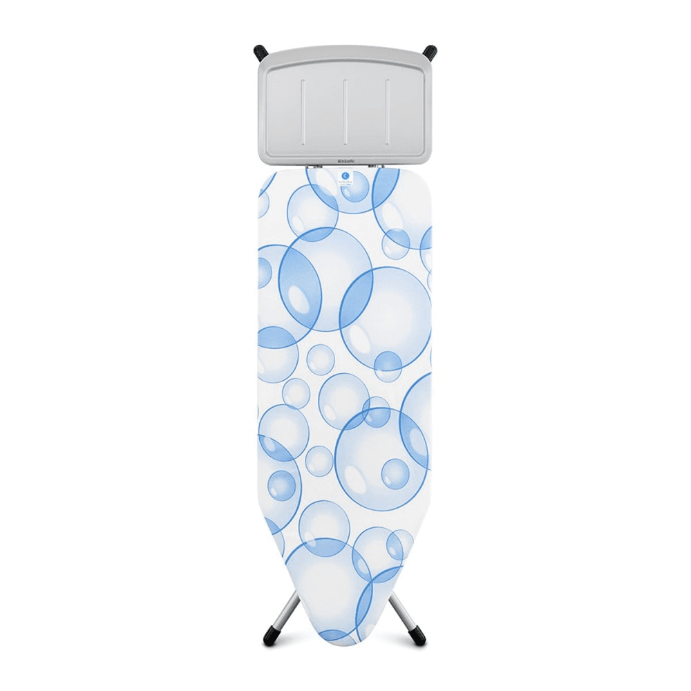 PerfectFlow Ironing board with solid steam unit holder, 124 x 45cm, Metallic Grey Frame, Bubbles