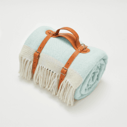 Image showing the Herringbone Picnic blanket, 130 x 200cm, Duck Egg Blue product.