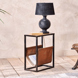 Image showing the Alera Side table, H25 x W46 x L56cm, Natural & Brown Leather product.