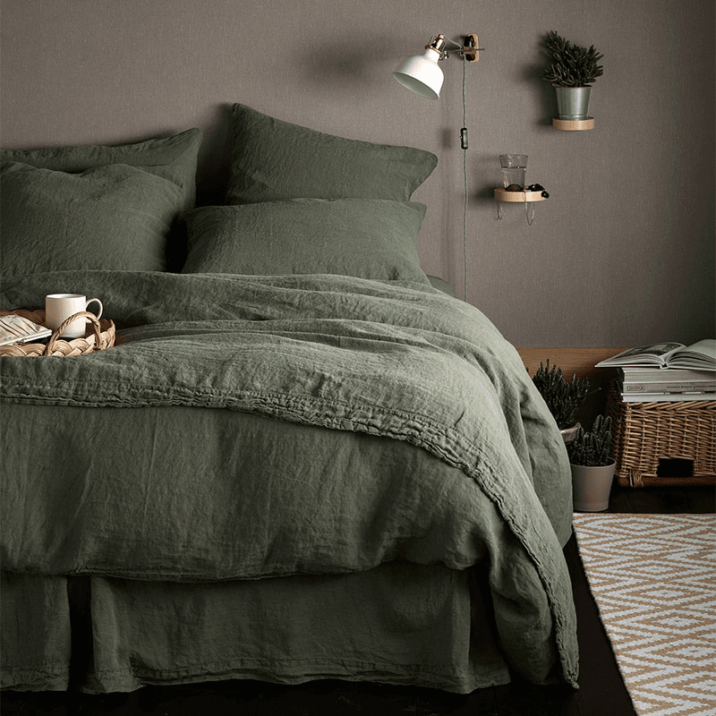Linen Fitted Sheet, Double, Olive Green