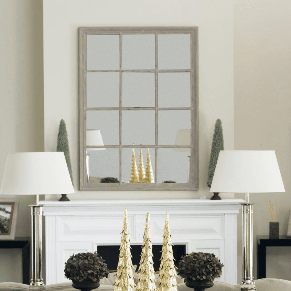 Sash Window Mirror, H95 x H130cm, Distressed Wood Frame