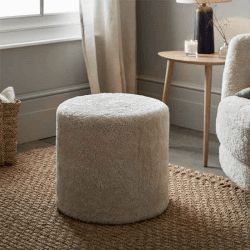 Image showing the The White Company Sheepskin Stool, Small Pouffe, Pearl, 45cm x 50cm product.