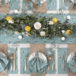 Image showing the Bees Tablerunner, Teal product.
