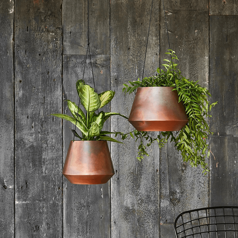 Soho Indoor Hanging Planter with Leather Strap, H15 x D21cm, Aged Copper