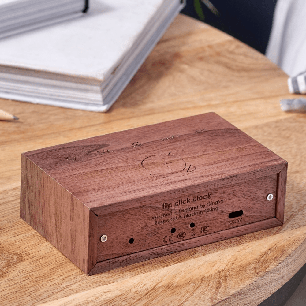 Flip Click Clock, L11.5 x W7 x H3.6cm, Walnut