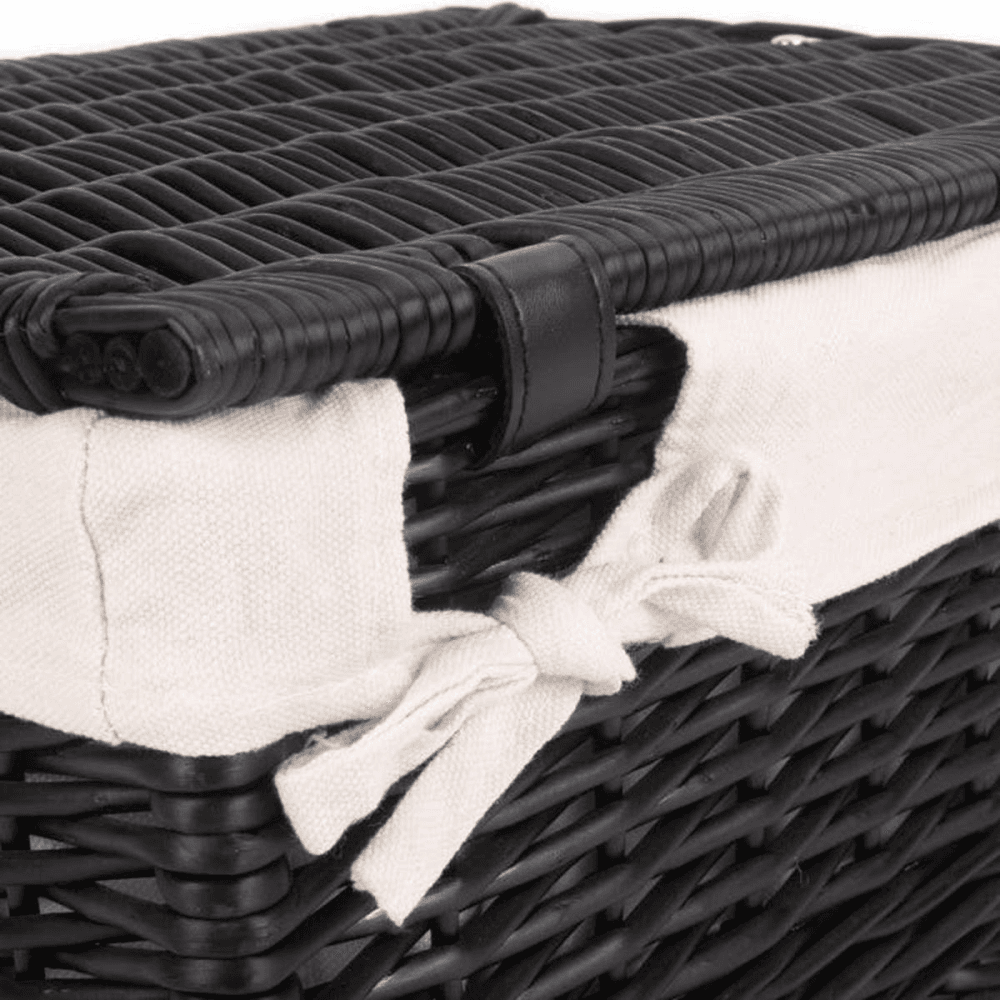 16" Black Hamper with White Lining, Black/Cream