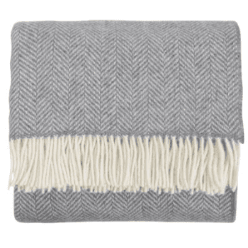 Herringbone Merino & Cashmere Throw, 136 x 180cm, Grey