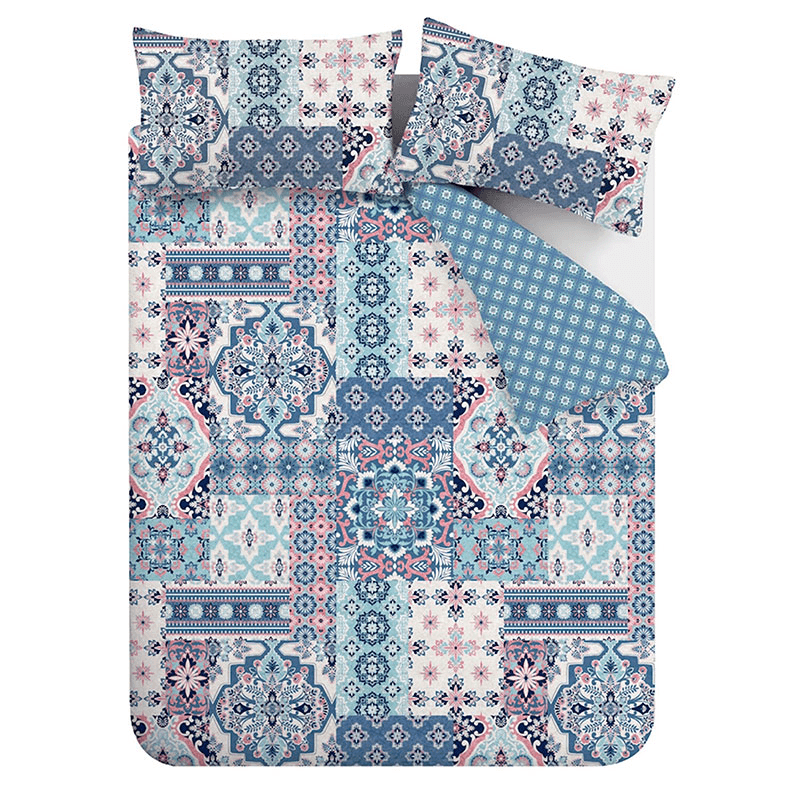 Boho Patchwork Duvet Set, King, Blue