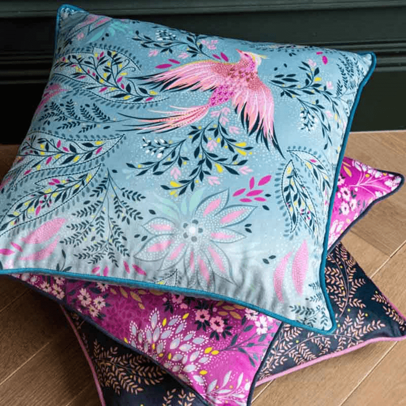 Bird of Paradise Cushion, 50 x 50cm, Dusky Blue